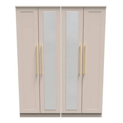Haworth Tall Mirror Wardrobe Off-White 4 Doors 1 Shelf 196cm