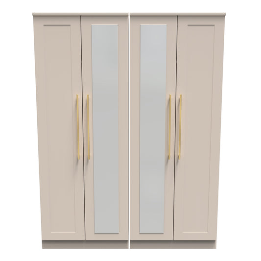Haworth Tall Mirror Wardrobe Off-White 4 Doors 1 Shelf 196cm