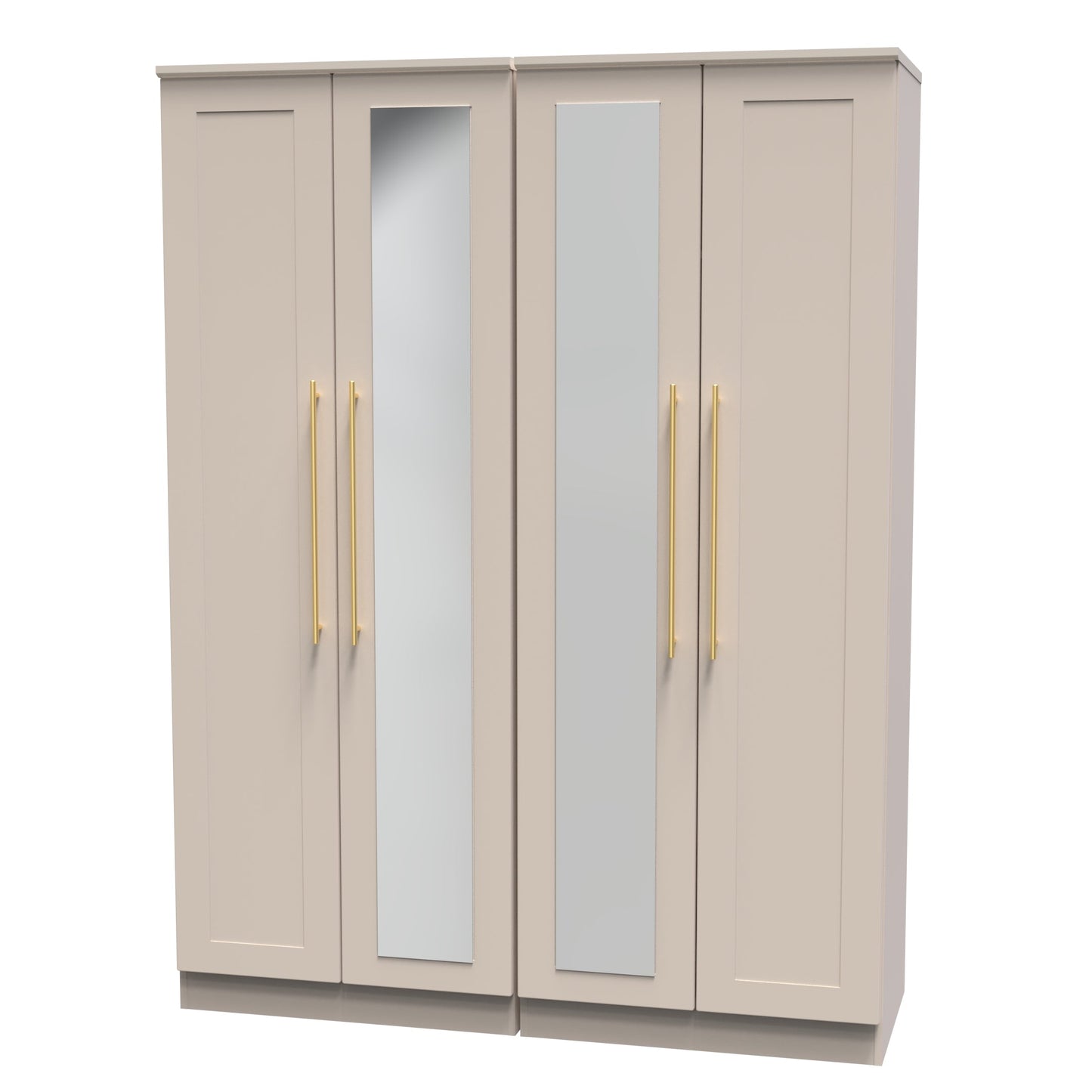 Haworth Tall Mirror Wardrobe Off-White 4 Doors 1 Shelf 196cm