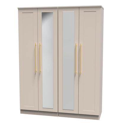 Haworth Tall Mirror Wardrobe Off-White 4 Doors 1 Shelf 196cm