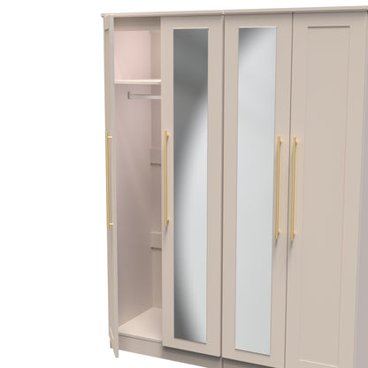 Haworth Tall Mirror Wardrobe Off-White 4 Doors 1 Shelf 196cm