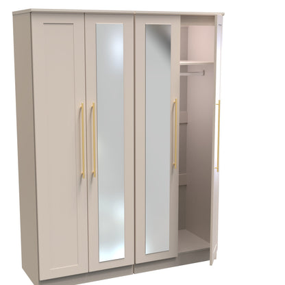 Haworth Tall Mirror Wardrobe Off-White 4 Doors 1 Shelf 196cm