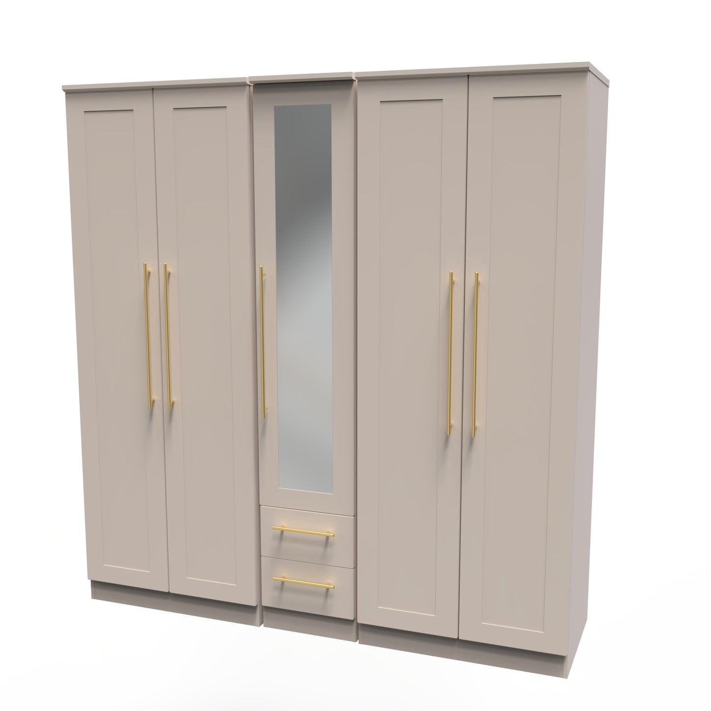 Haworth Tall Mirror Wardrobe Off-White 5 Doors 2 Shelves 2 Drawers 196cm