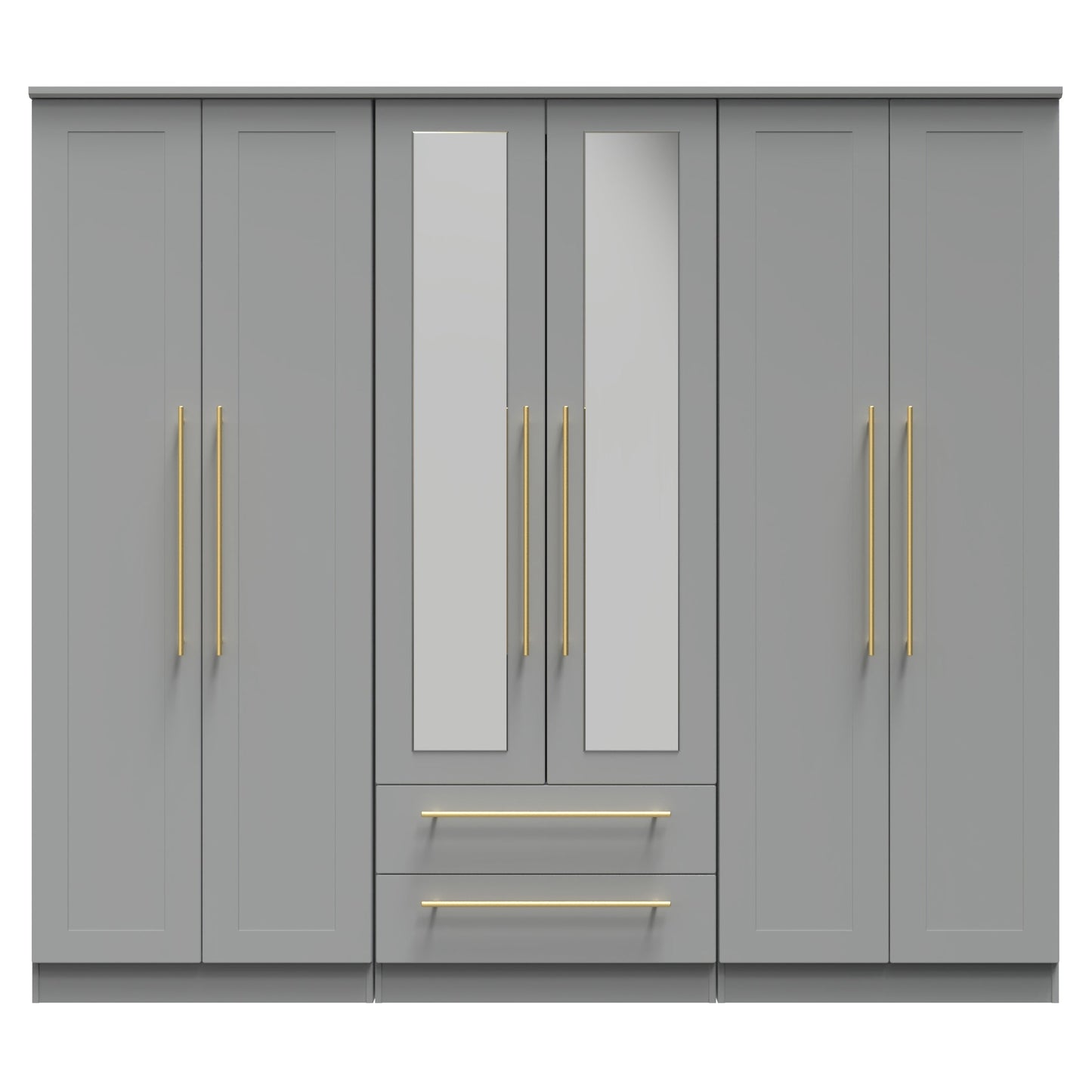 Haworth Tall Mirror Wardrobe Grey 6 Doors 2 Shelves 2 Drawers 222cm