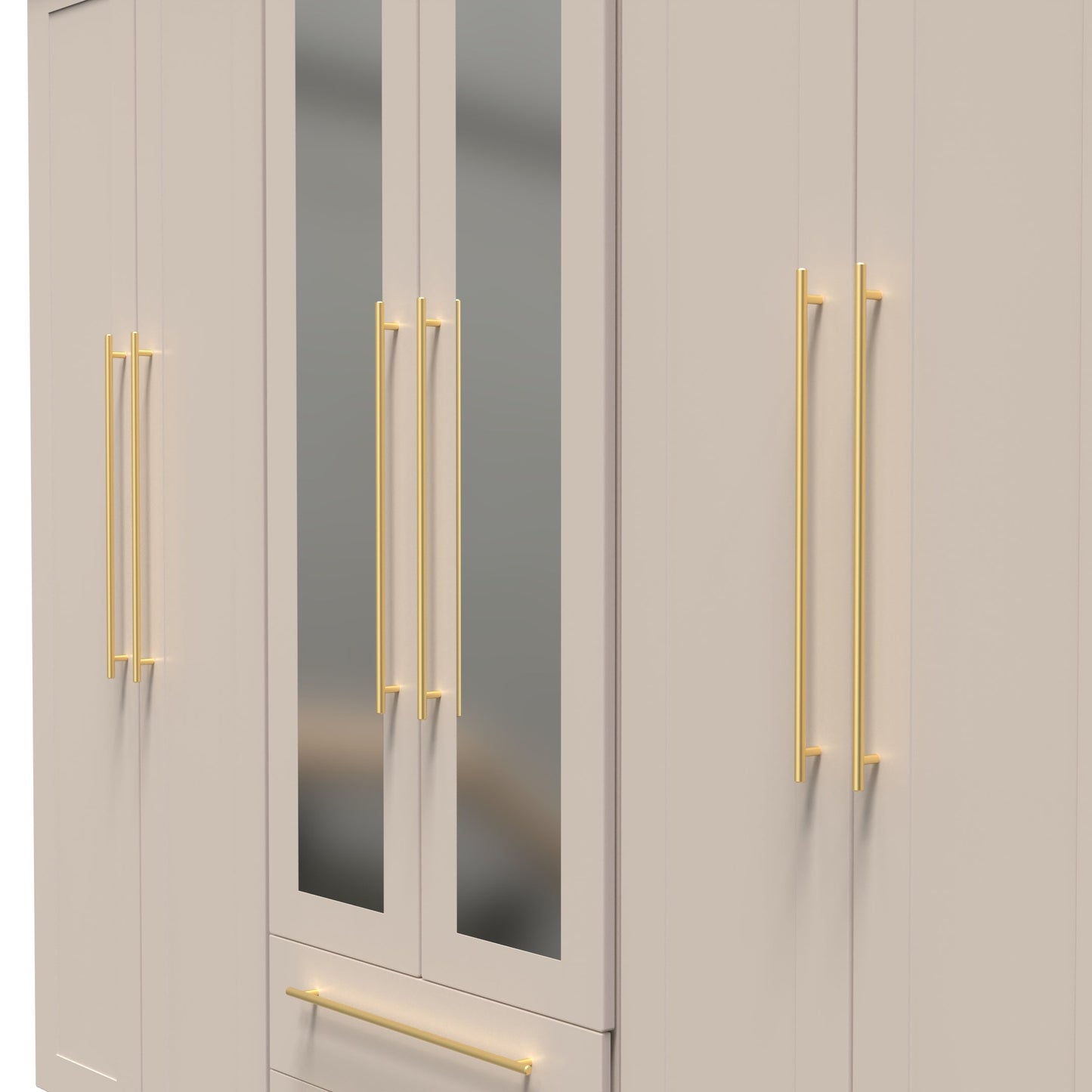 Haworth Tall Mirror Wardrobe Off-White 6 Doors 2 Shelves 2 Drawers 222cm