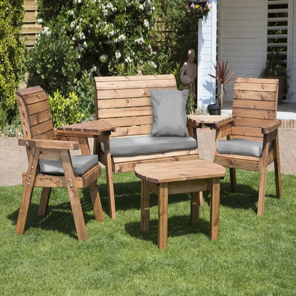 Charles Taylor Scandinavian Redwood Garden Patio Dining Set by Charles Taylor - 4 Seats Grey Cushions