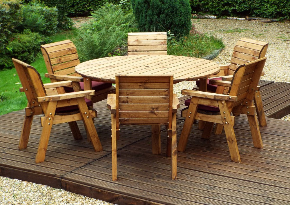 Charles Taylor 6 Seat Circular Table & Chairs Scandinavian Redwood Garden Furniture