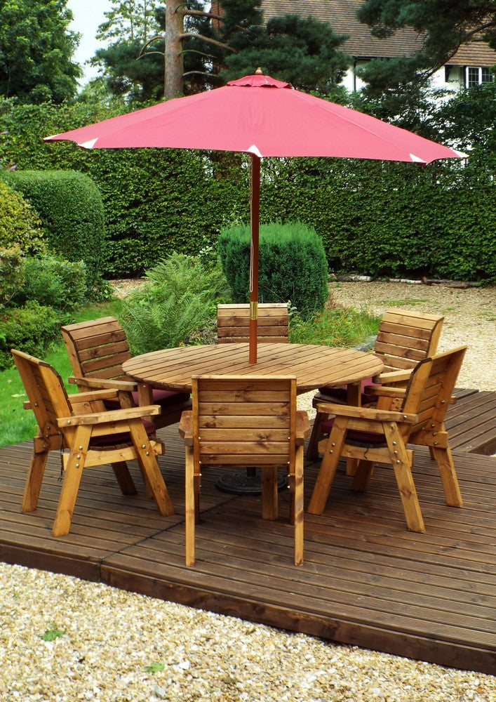 Charles Taylor 6 Seat Circular Table & Chairs Scandinavian Redwood Garden Furniture