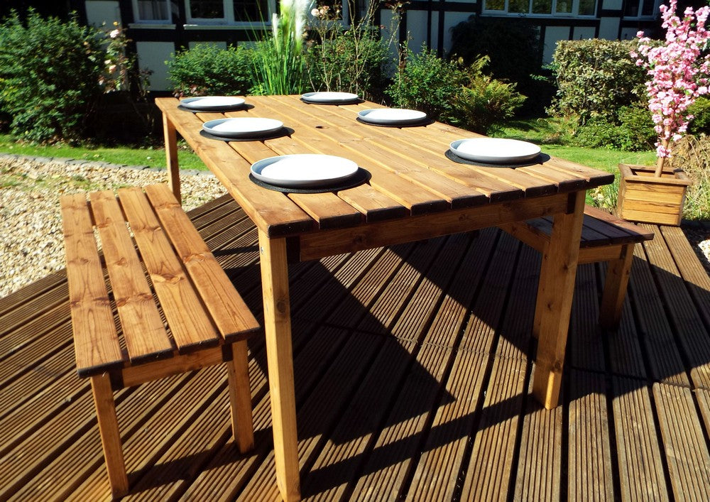 6 Seat 2 Benches & 1 Table Scandinavian Redwood Garden