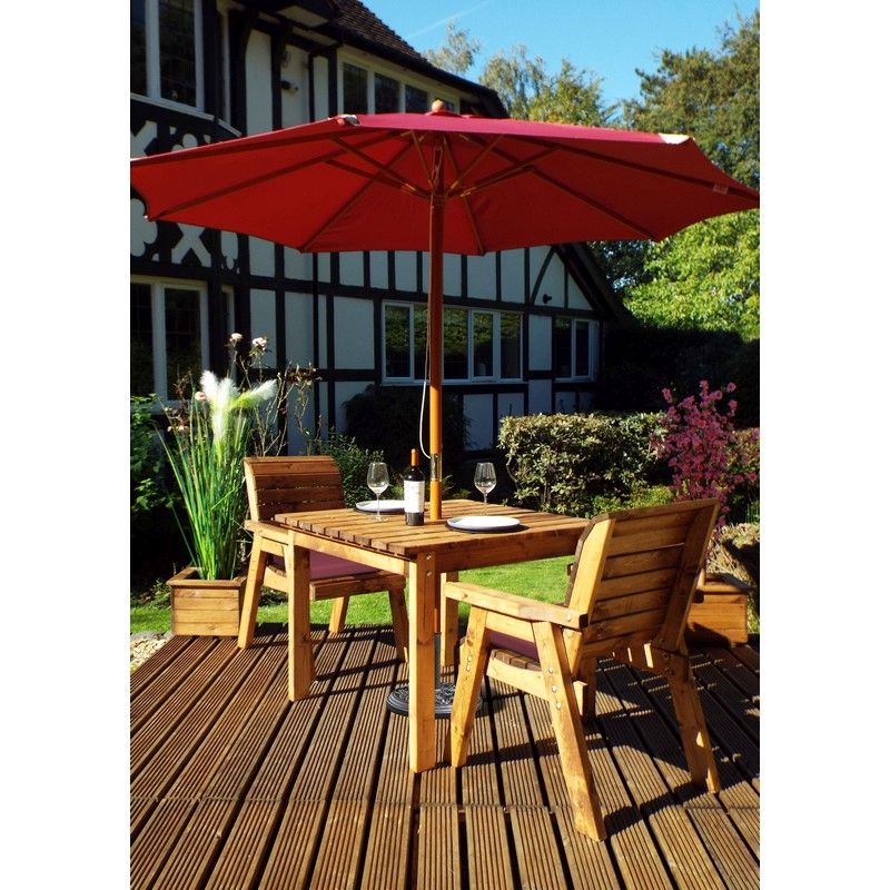 Scandinavian Redwood Garden Patio Dining Set 2 Seats Cushions