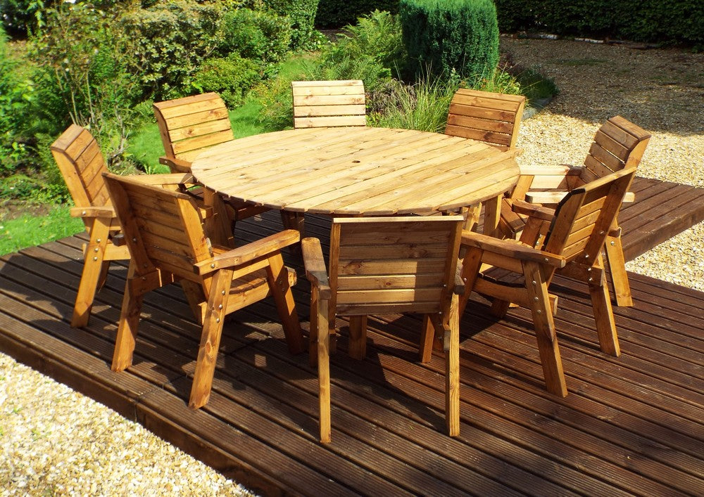 Charles Taylor 8 Seat Circular Table & Chairs Scandinavian Redwood Garden Furniture
