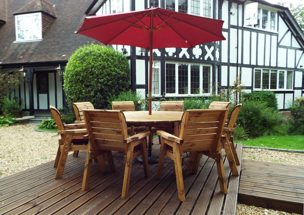 Charles Taylor 8 Seat Circular Table & Chairs Scandinavian Redwood Garden Furniture