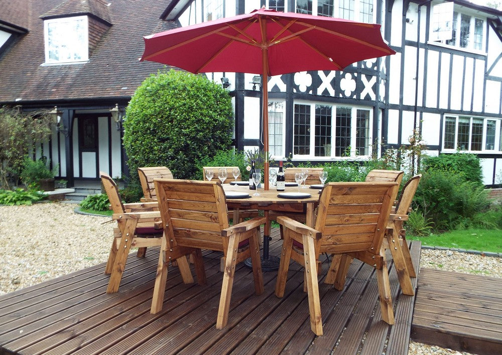 Charles Taylor 8 Seat Circular Table & Chairs Scandinavian Redwood Garden Furniture