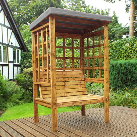 Charles Taylor Scandinavian Redwood Garden Arbour by Charles Taylor - 2 Seats Grey Cushions