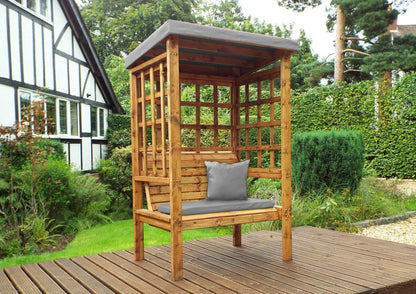 Scandinavian Redwood Garden Arbour by Charles Taylor - 2 Seats Grey Cushions Primary Image