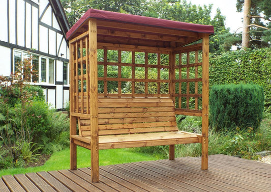 Bramham Garden Arbour by Charles Taylor - 3 Seats Burgundy Cushions