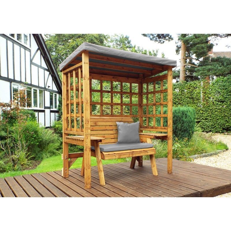 Charles Taylor Scandinavian Redwood Garden Arbour by Charles Taylor - 2 Seats Grey Cushions