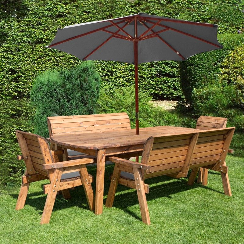 Scandinavian Redwood Garden Patio Dining Set 8 Seats Cushions