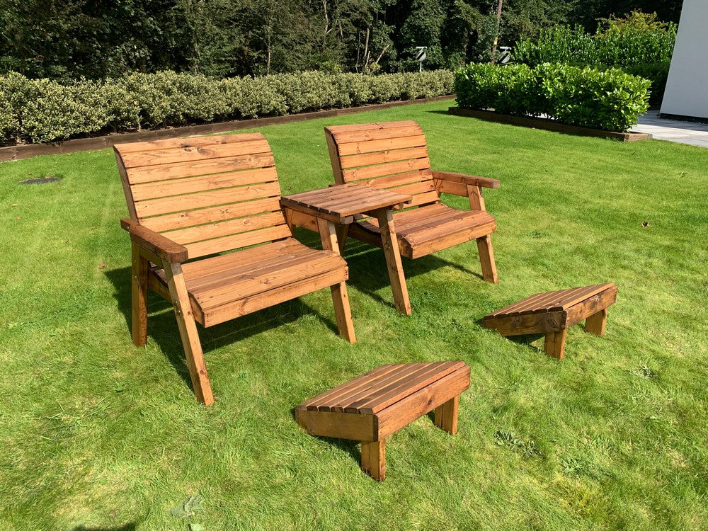 Scandinavian Redwood Garden Tete a Tete & Footstool by Charles Taylor - 2 Seats