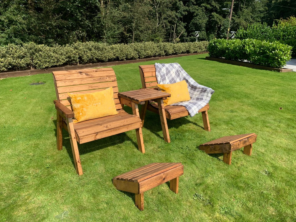 Scandinavian Redwood Garden Tete a Tete & Footstool by Charles Taylor - 2 Seats