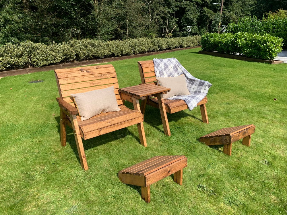 Scandinavian Redwood Garden Tete a Tete & Footstool by Charles Taylor - 2 Seats