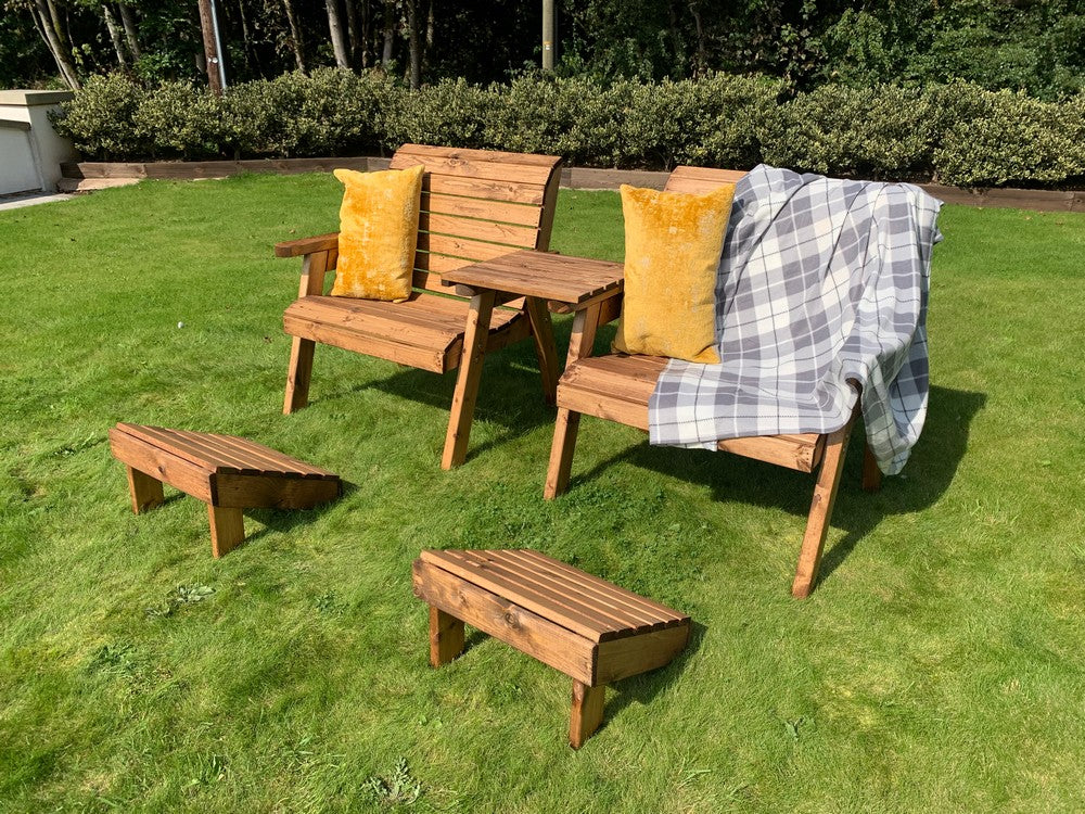 Scandinavian Redwood Garden Tete a Tete & Footstool by Charles Taylor - 2 Seats