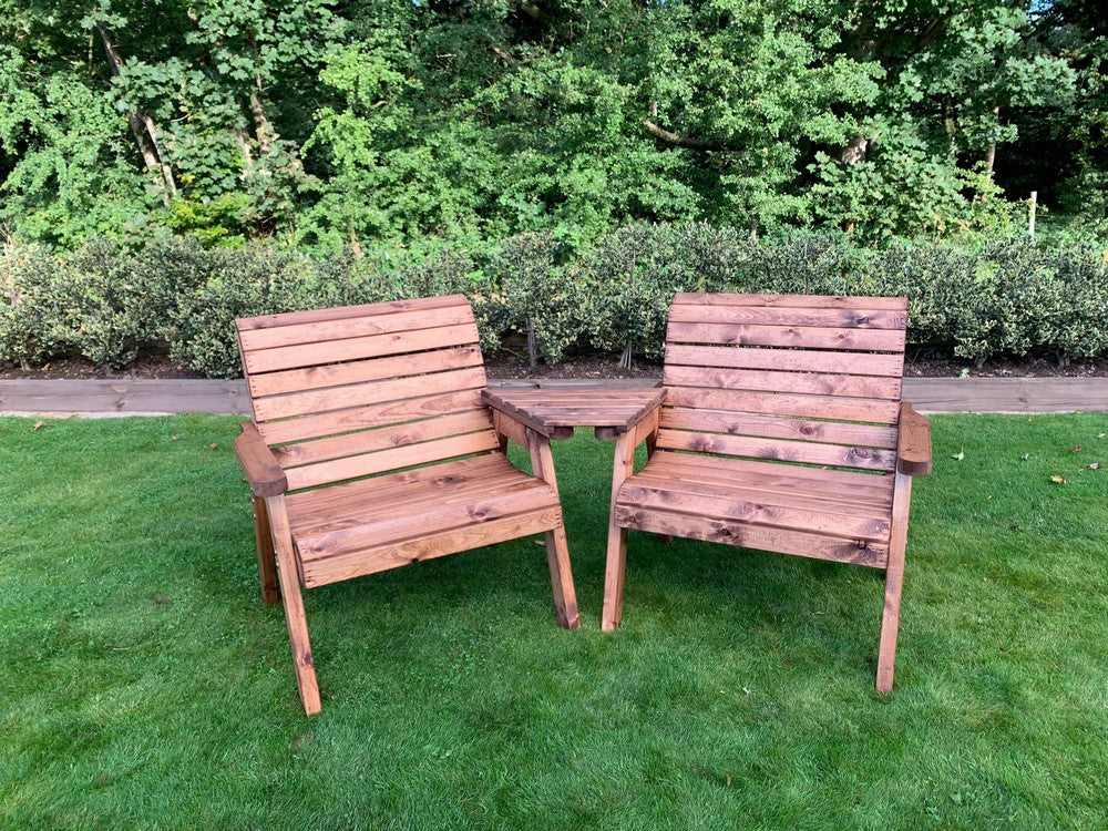 Scandinavian Redwood Garden Tete a Tete & Footstool by Charles Taylor - 2 Seats
