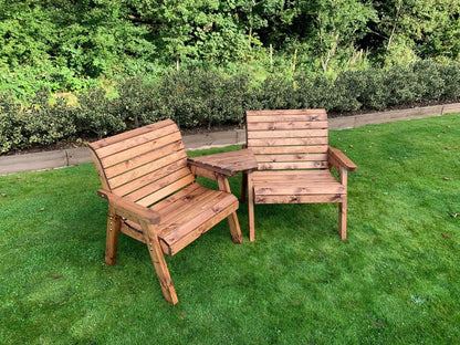 Scandinavian Redwood Garden Tete a Tete & Footstool by Charles Taylor - 2 Seats