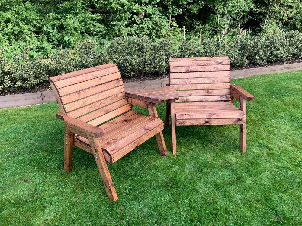 Scandinavian Redwood Garden Tete a Tete & Footstool by Charles Taylor - 2 Seats