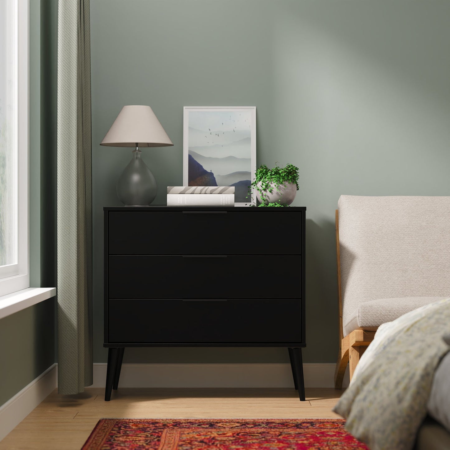 Hong Kong B Chest of Drawers Black 3 Drawers 77cm