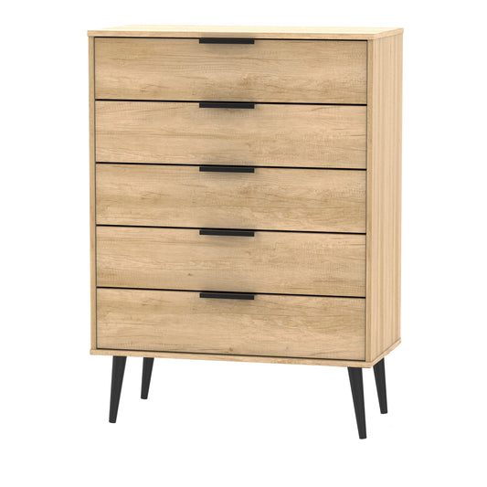 Hong Kong B Tall Chest of Drawers Dark Oak 5 Drawers 109cm