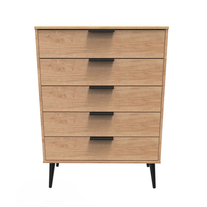Hong Kong B Tall Chest of Drawers Dark Oak 5 Drawers 109cm