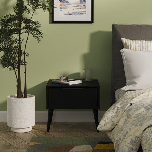 Hong Kong B Bedside Table Black 1 Drawer 45cm