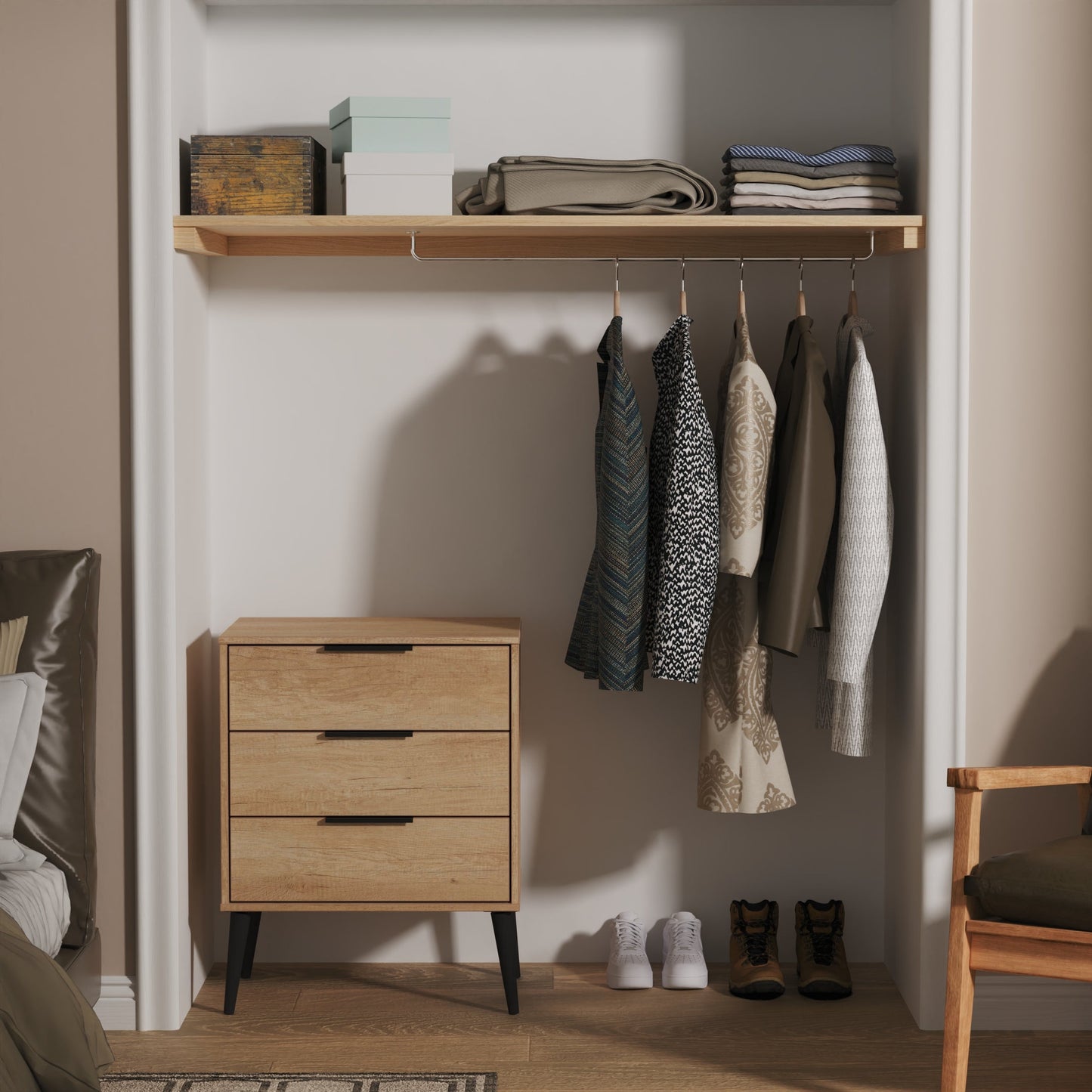 Hong Kong B Chest of Drawers Oak 3 Drawers 76cm