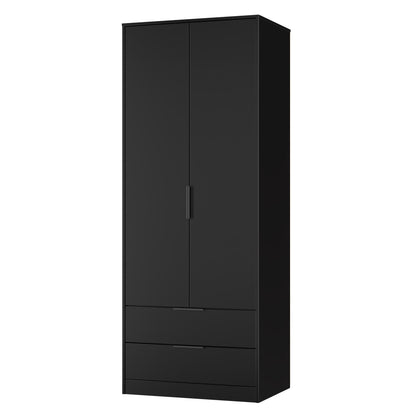Hong Kong B Tall Wardrobe Black 2 Doors 2 Drawers 197cm