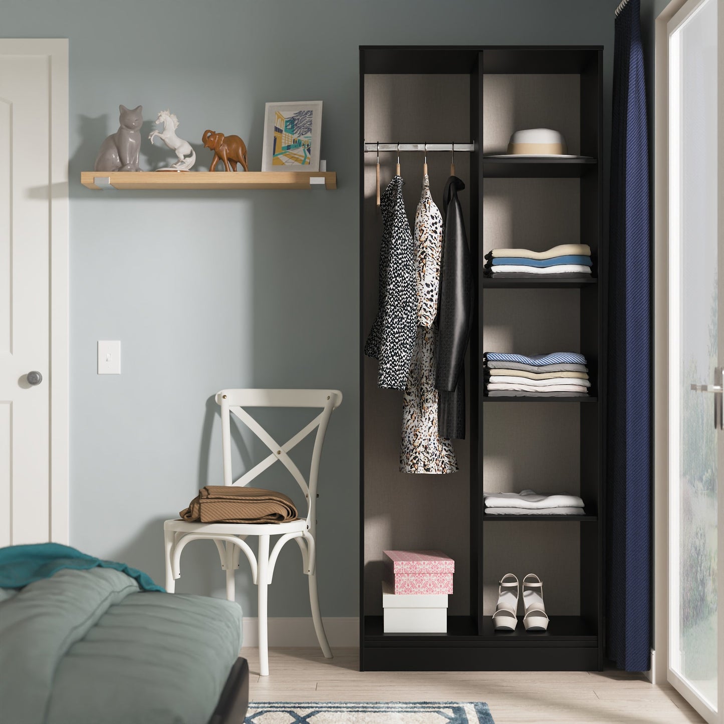 Hong Kong B Tall Wardrobe Black 5 Shelves 197cm