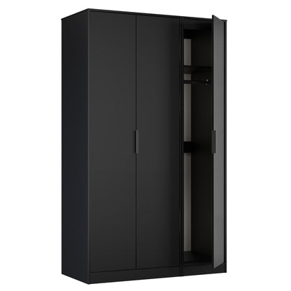 Hong Kong B Tall Wardrobe Black 3 Doors 1 Shelf 198cm