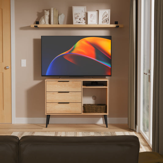 Hong Kong B TV Unit Dark Oak 2 Shelves 3 Drawers 97cm