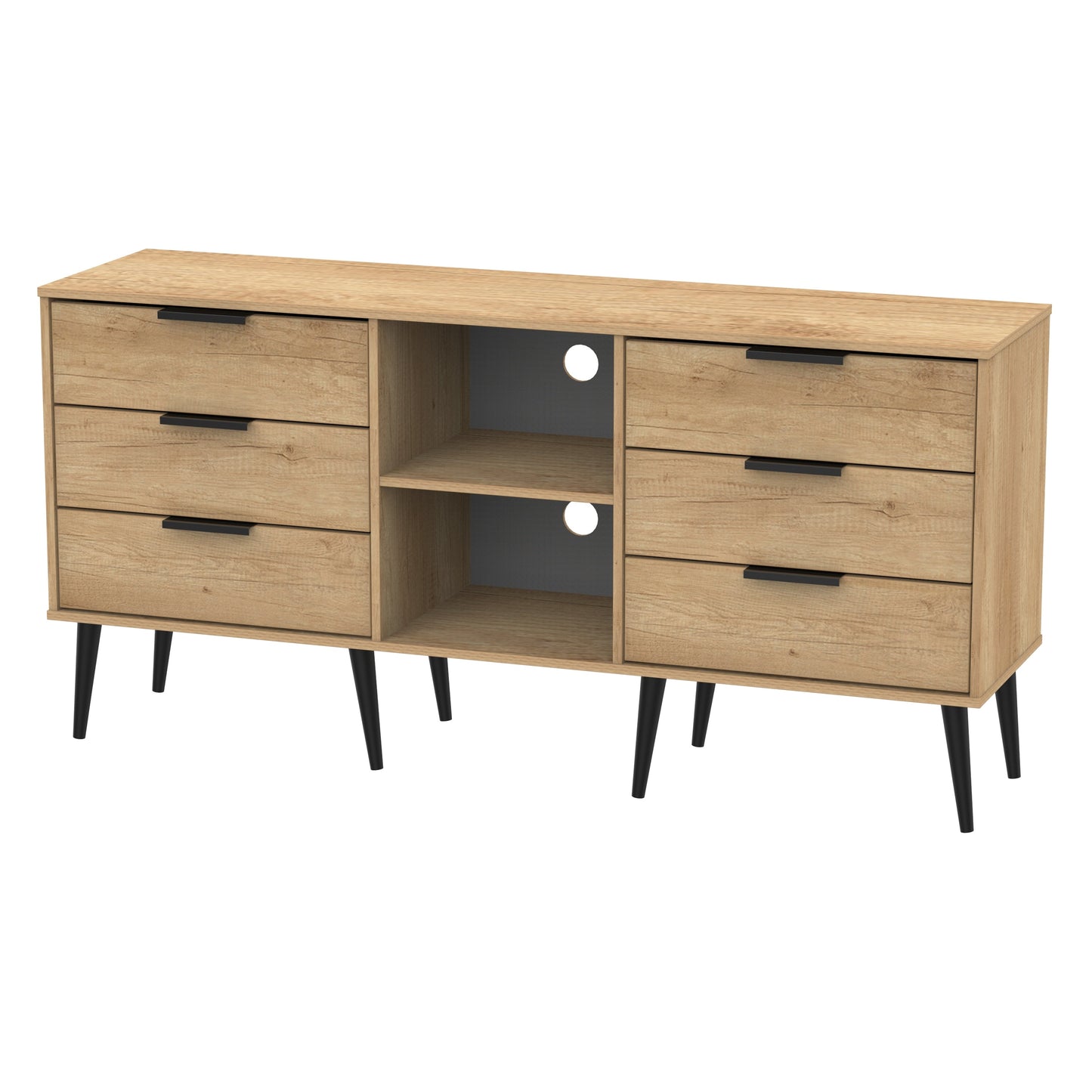 Hong Kong B Large Sideboard Dark Oak 2 Shelves 6 Drawers 152cm