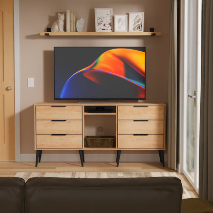 Hong Kong B Large Sideboard Dark Oak 2 Shelves 6 Drawers 152cm