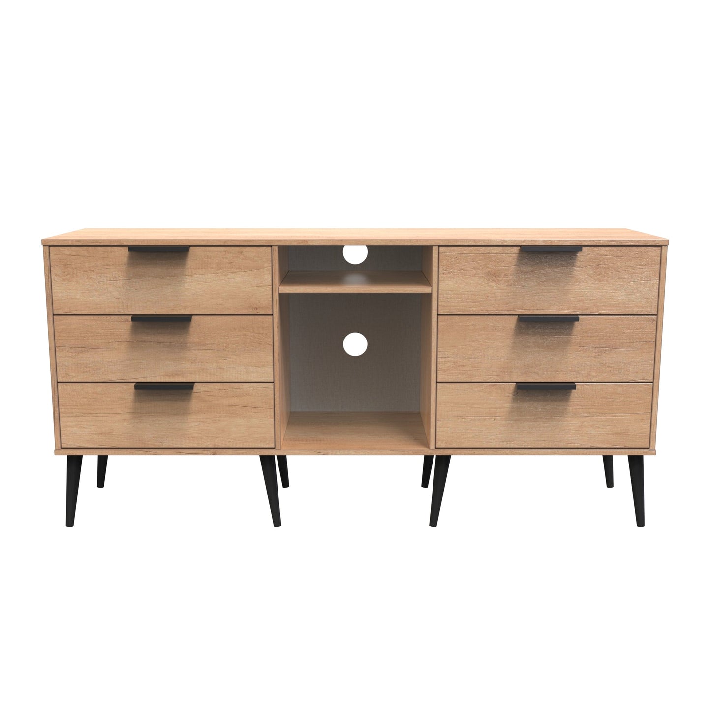 Hong Kong B Large Sideboard Dark Oak 2 Shelves 6 Drawers 152cm