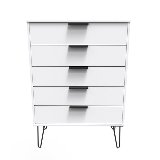 Hong Kong C Tall Chest of Drawers White 5 Drawers 109cm