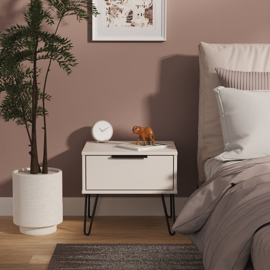 Hong Kong C Bedside Table Off-White 1 Drawer 45cm