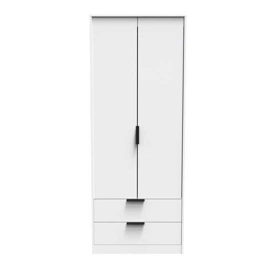 Hong Kong C Tall Wardrobe White 2 Doors 2 Drawers 197cm