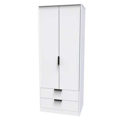 Hong Kong C Tall Wardrobe White 2 Doors 2 Drawers 197cm