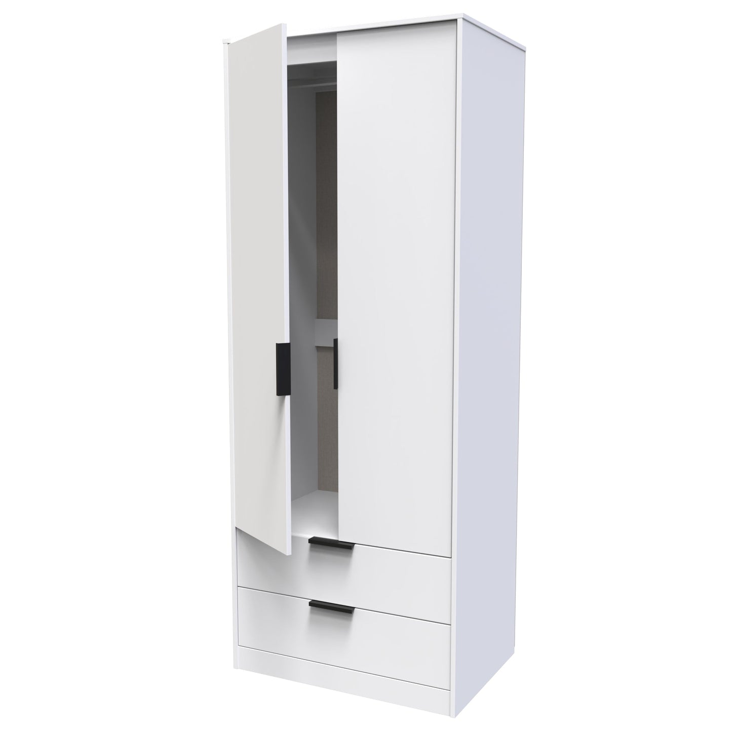 Hong Kong C Tall Wardrobe White 2 Doors 2 Drawers 197cm