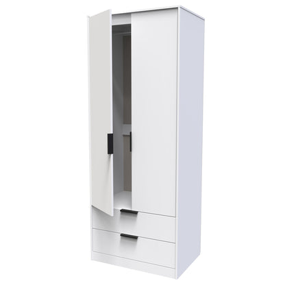 Hong Kong C Tall Wardrobe White 2 Doors 2 Drawers 197cm
