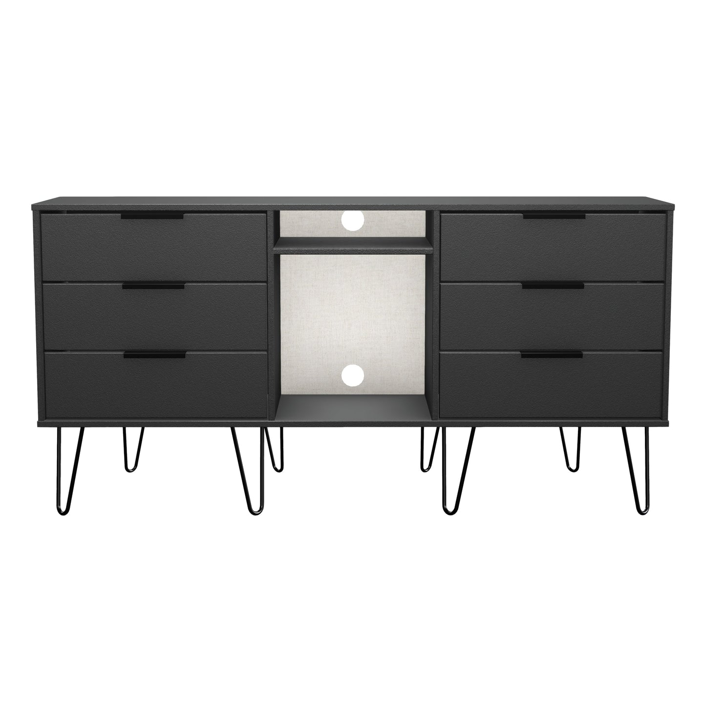 Hong Kong C Large Sideboard Black 2 Shelves 6 Drawers 152cm