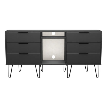 Hong Kong C Large Sideboard Black 2 Shelves 6 Drawers 152cm
