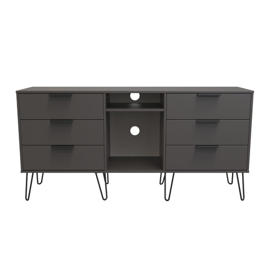Hong Kong C Large Sideboard Black 2 Shelves 6 Drawers 152cm